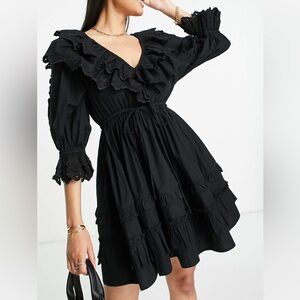 NWOT Topshop Black Ruffle Mini Dress